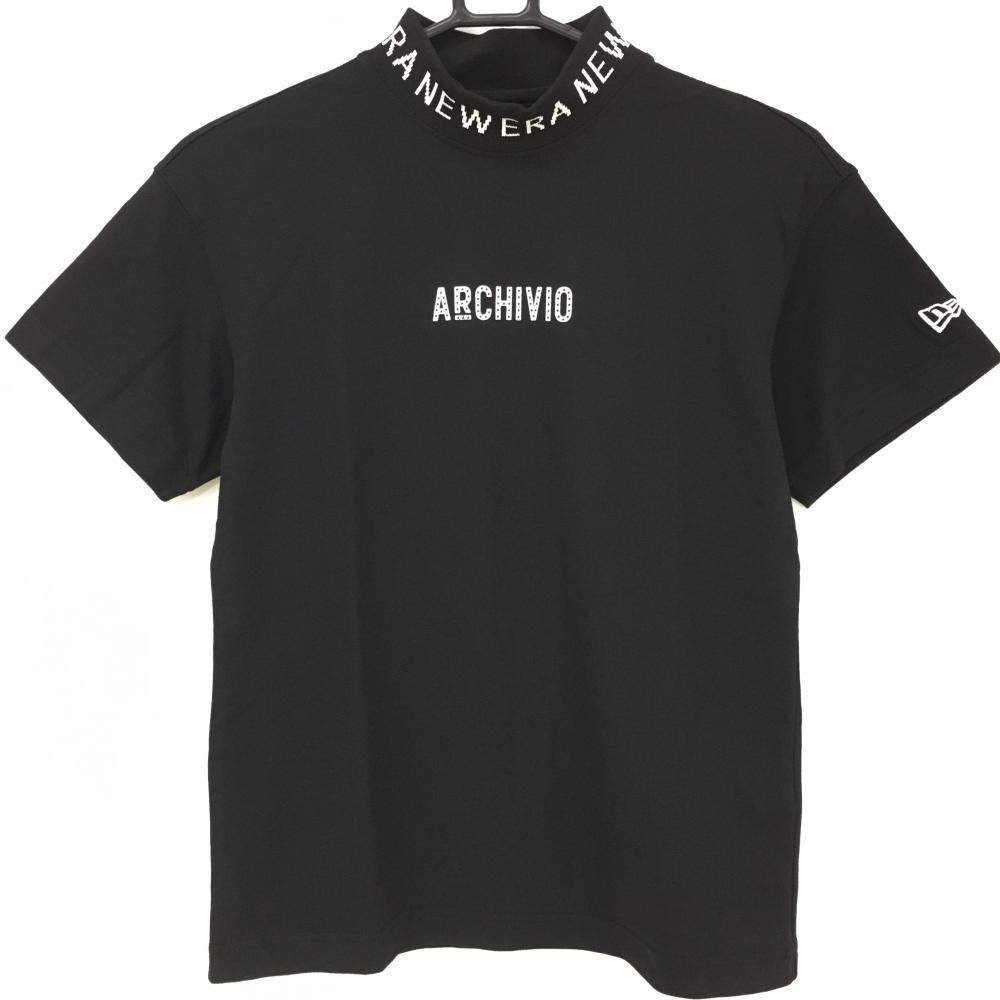 【超美品】アルチビオ×ニューエラ 半袖ハイネックシャツ 黒×白 ネックロゴ レディース 36 ゴルフウェア 2023年モデル archivio