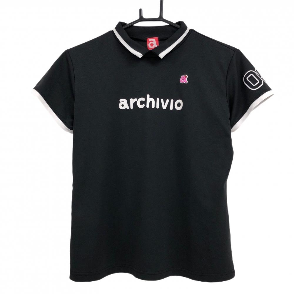 アルチビオ 半袖ハイネックシャツ 黒×白 フロントロゴ レディース 40(L) ゴルフウェア archivio
