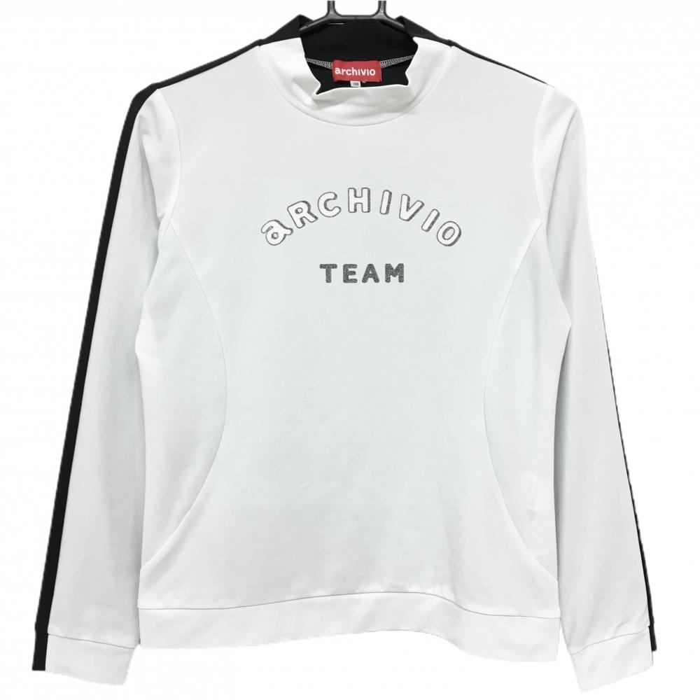 【超美品】アルチビオ 長袖ハイネックシャツ 白×黒 バイカラー フロントロゴ レディース 38(M) ゴルフウェア 2024年モデル archivio