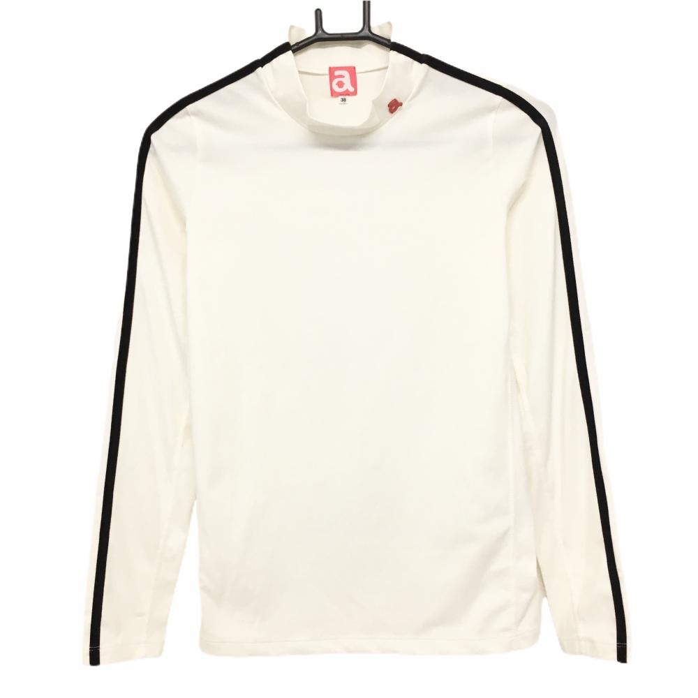 【美品】アルチビオ 長袖ハイネックシャツ 白×黒 袖ライン インナーシャツ レディース 38(M) ゴルフウェア archivio