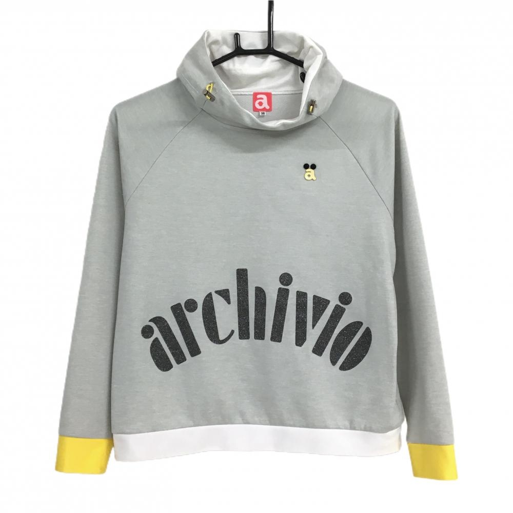 アルチビオ 長袖ハイネックシャツ ライトグレー ロゴシルバーラメ ネックドローコード レディース 38(M) ゴルフウェア archivio