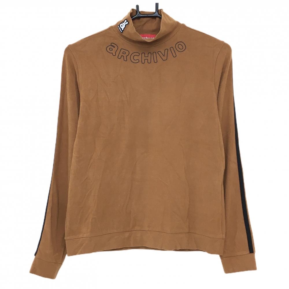【美品】アルチビオ 長袖ハイネックシャツ ブラウン×黒 袖ライン 表微起毛  レディース 38(M) ゴルフウェア archivio
