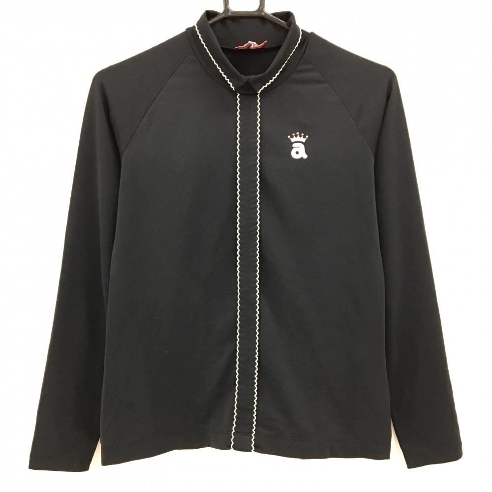【超美品】アルチビオ 長袖ハイネックシャツ 黒×白 前身頃フリル ラインストーン  レディース 36(S) ゴルフウェア 2025年モデル archivio