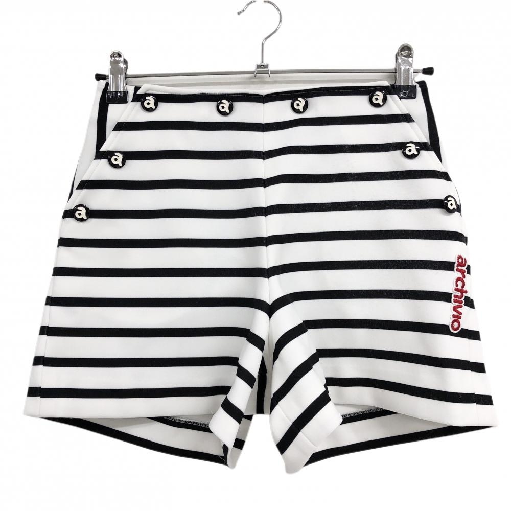 アルチビオ ショートパンツ 白×黒 ボーダー レディース 36(S) ゴルフウェア archivio