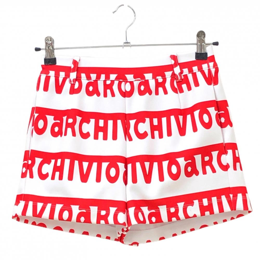 【美品】アルチビオ ショートパンツ 白×レッド ロゴボーダー レディース 36(S) ゴルフウェア 2023年モデル archivio