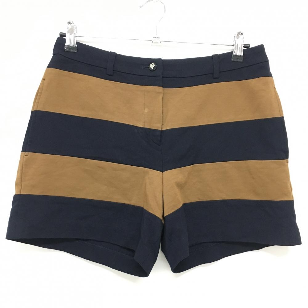 【美品】アルチビオ ショートパンツ ダークネイビー×ブラウン ボーダー 内側インナーパンツ  レディース 40(L) ゴルフウェア archivio