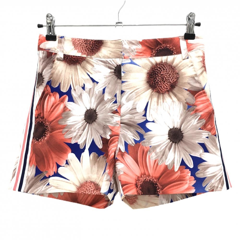 【超美品】アルチビオ ショートパンツ ブルー×ベージュ 花柄 サイドライン ストレッチ  レディース 36(S) ゴルフウェア archivio