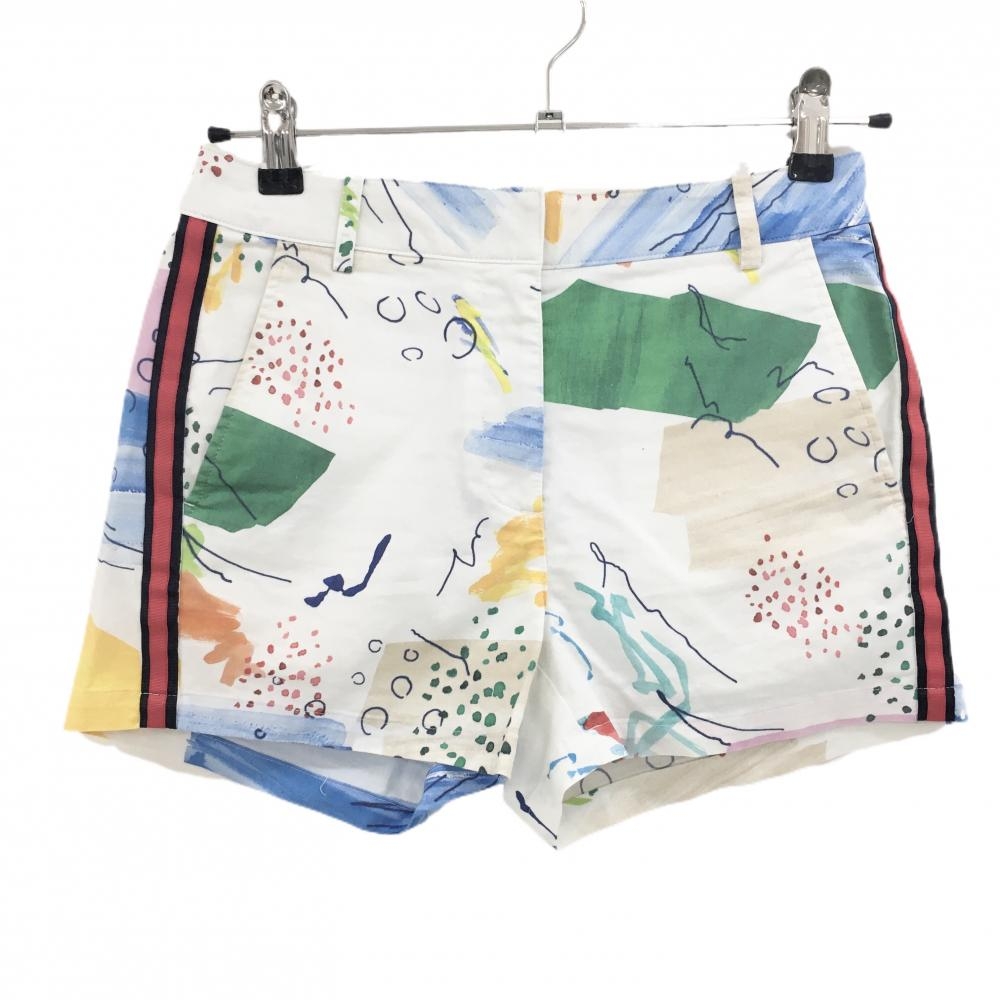 【美品】アルチビオ ショートパンツ 白×マルチカラー 総柄 ストレッチ サイドライン  レディース 36(S) ゴルフウェア archivio