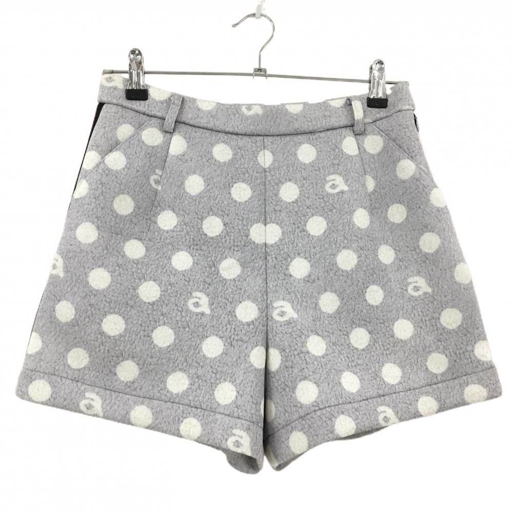 【超美品】アルチビオ ショートパンツ ライトグレー系×白 ドット ダンボールニット サイドライン レディース 40(L) ゴルフウェア archivio