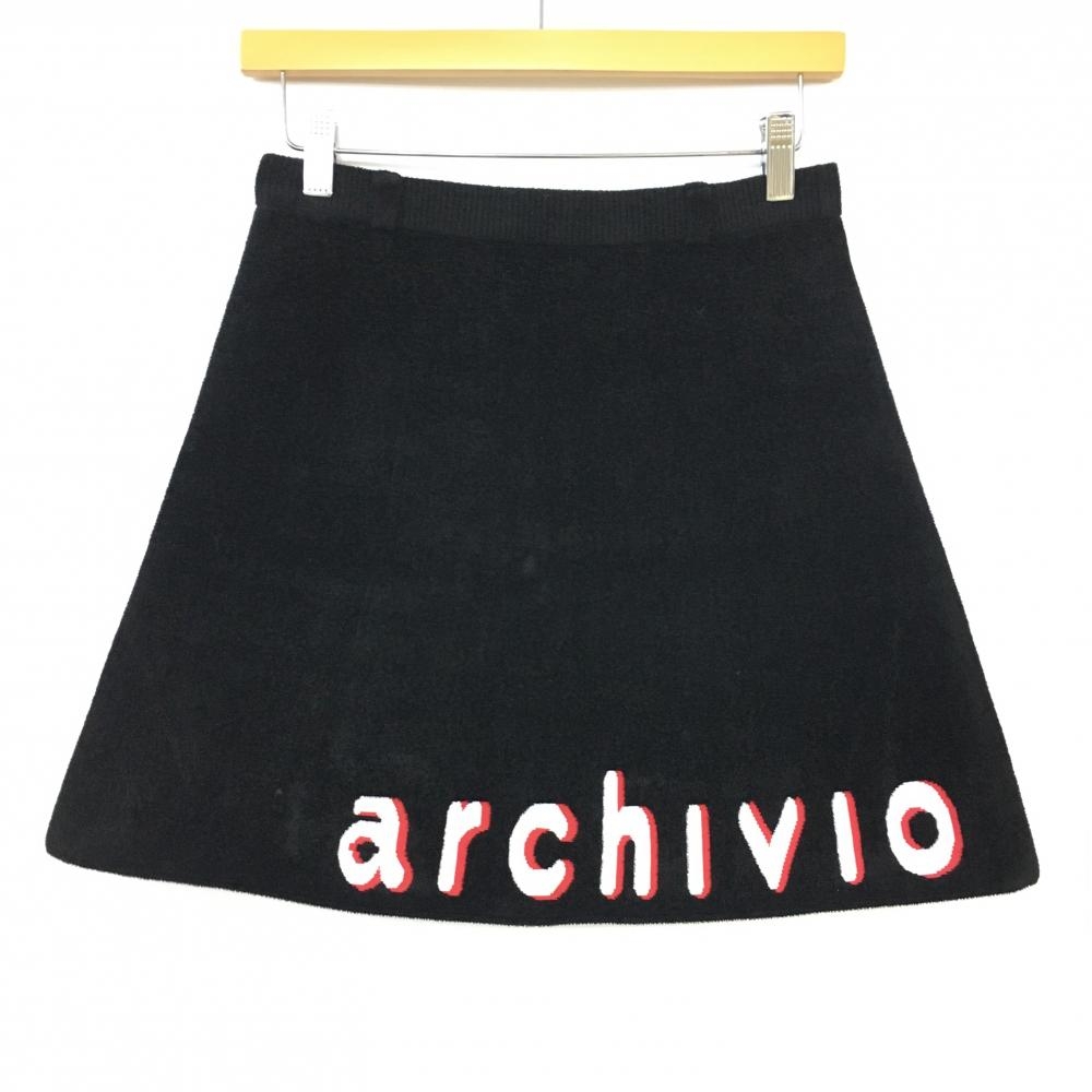 【美品】archivio アルチビオ スカート 黒 起毛 ビッグロゴ ウエストゴム レディース 36 ゴルフウェア