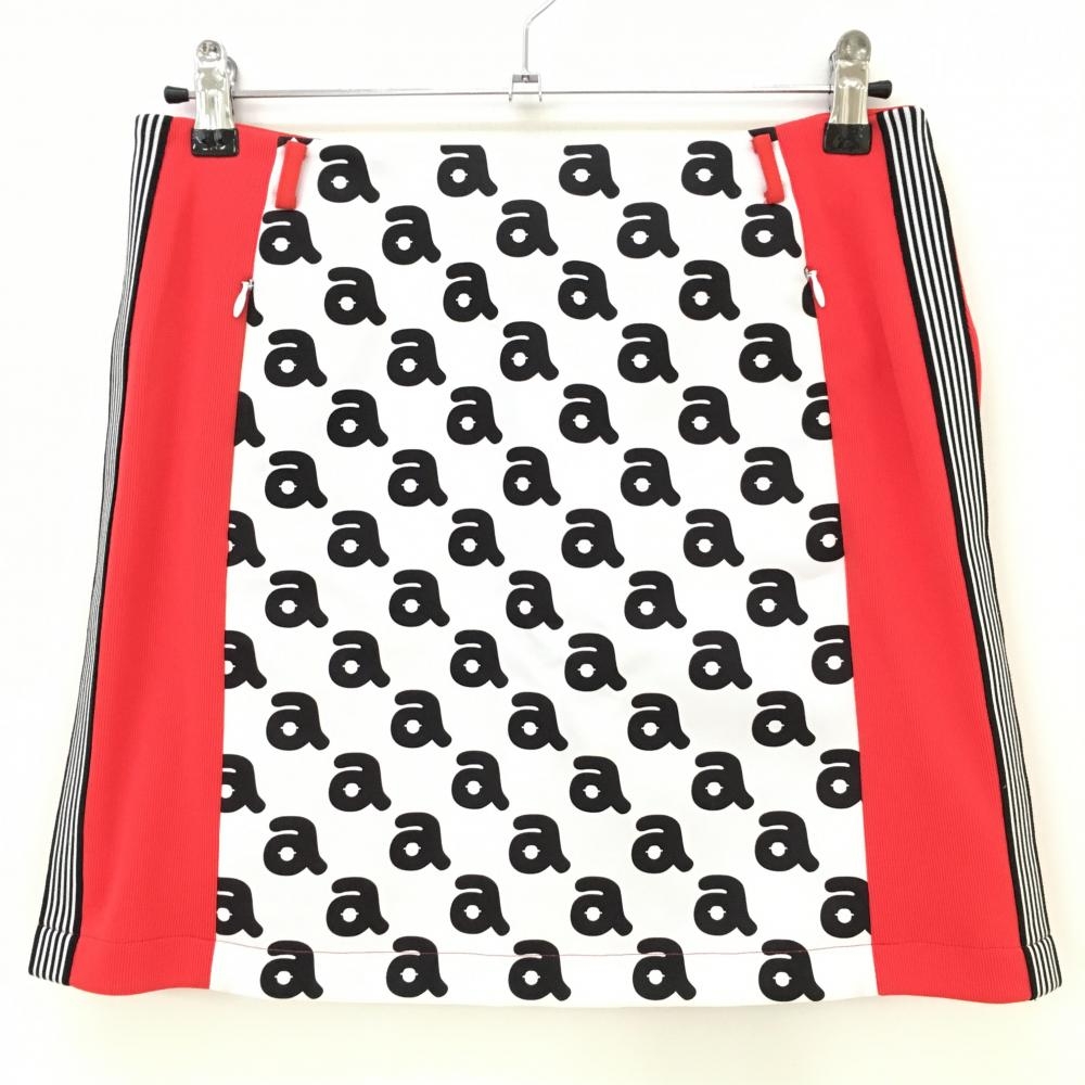 【超美品】アルチビオ スカート 黒×白×レッド 前面柄 サイドライン  レディース 40 ゴルフウェア archivio