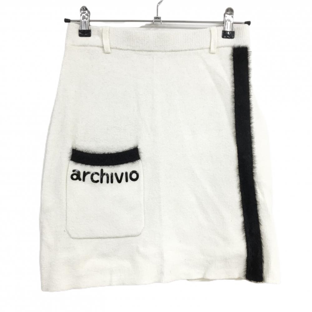 【超美品】アルチビオ ニットスカート 白×黒 ウエストゴム レディース 38(M) ゴルフウェア archivio