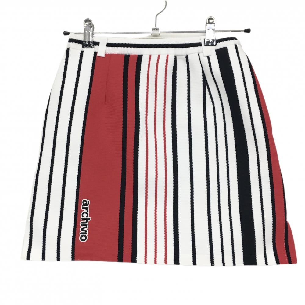 【超美品】アルチビオ ニットスカート 白×黒×レッド ストライプ レディース 36(S) ゴルフウェア archivio