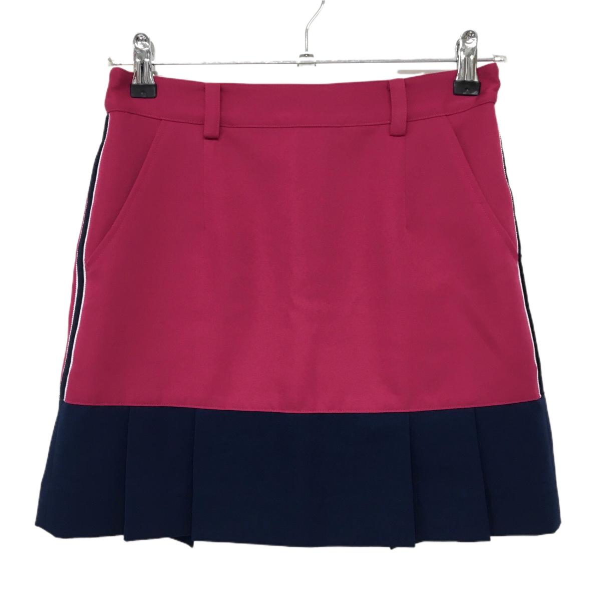 【美品】アルチビオ スカート ピンク系×ネイビー 裾プリーツ サイドライン 裏地付 レディース 36(S) ゴルフウェア archivio