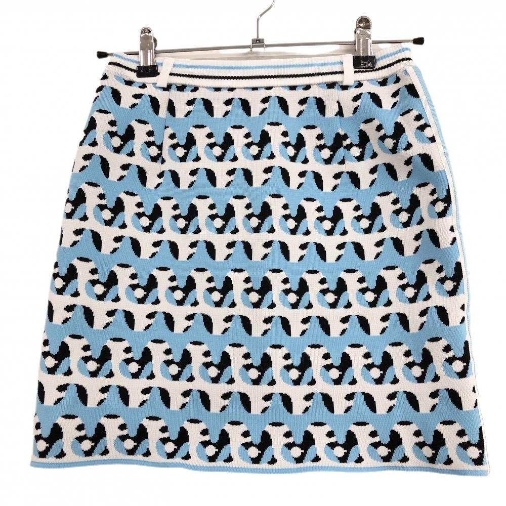 【超美品】アルチビオ ニットスカート 白×ライトブルー×黒 ロゴ総柄  レディース 36(S) ゴルフウェア archivio