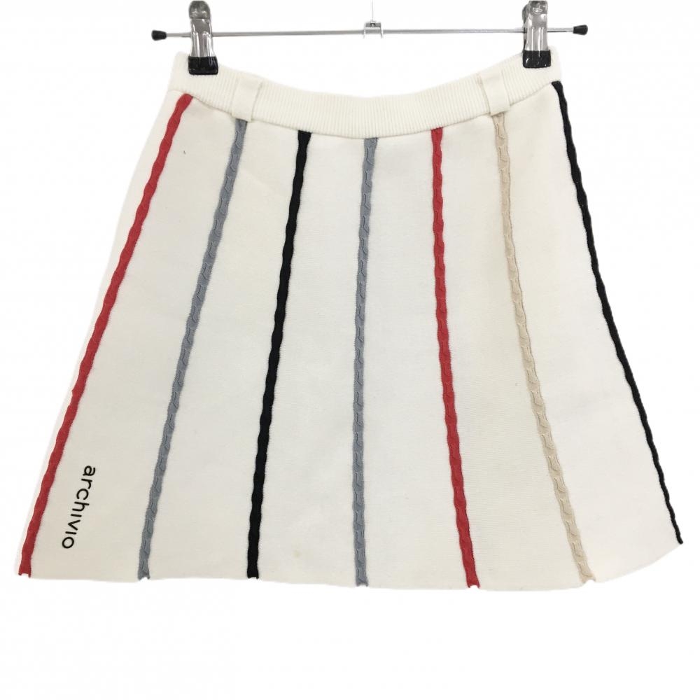 アルチビオ ニットスカート 白×レッド ストライプ レディース 36(S) ゴルフウェア archivio