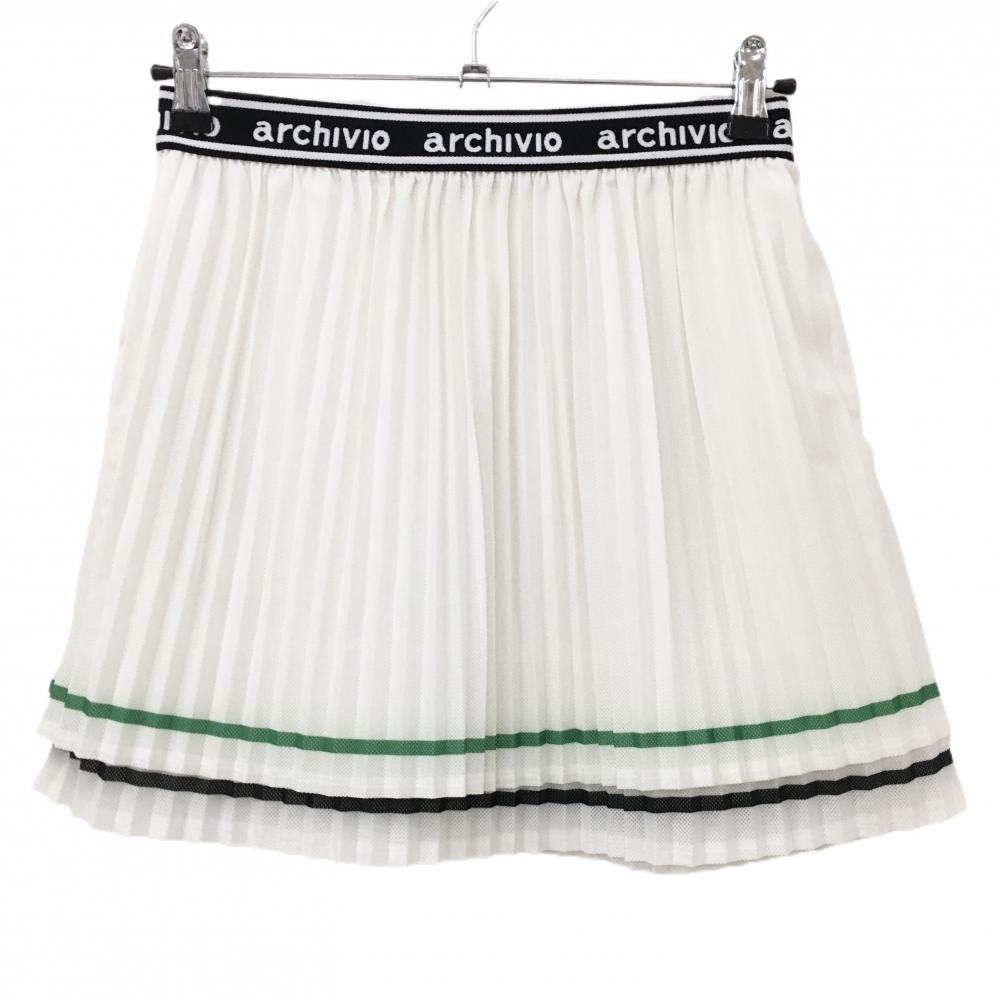 【超美品】アルチビオ プリーツスカート 白×黒 ベルト部ゴムロゴ メッシュ 裏地付  レディース 38(M) ゴルフウェア 2024年モデル archivio