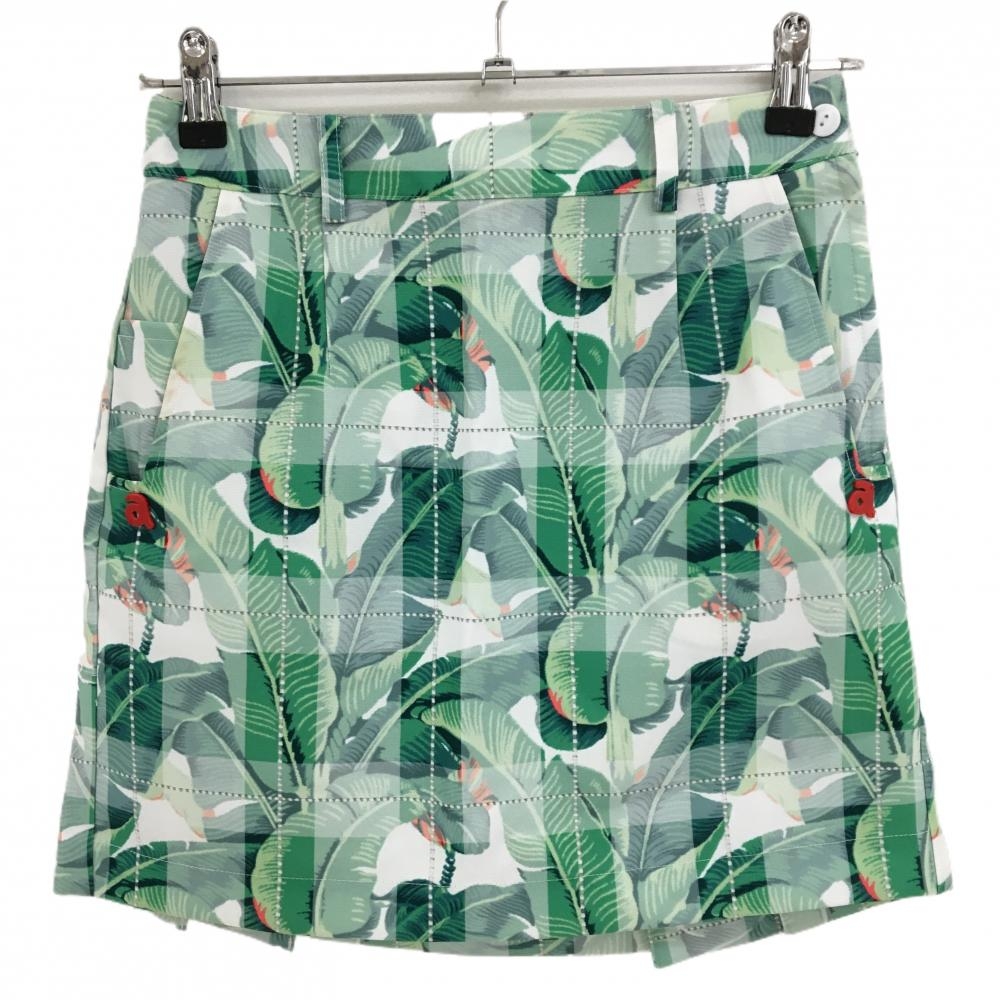 【美品】アルチビオ スカート グリーン×白 リーフ総柄  レディース 36(S) ゴルフウェア archivio