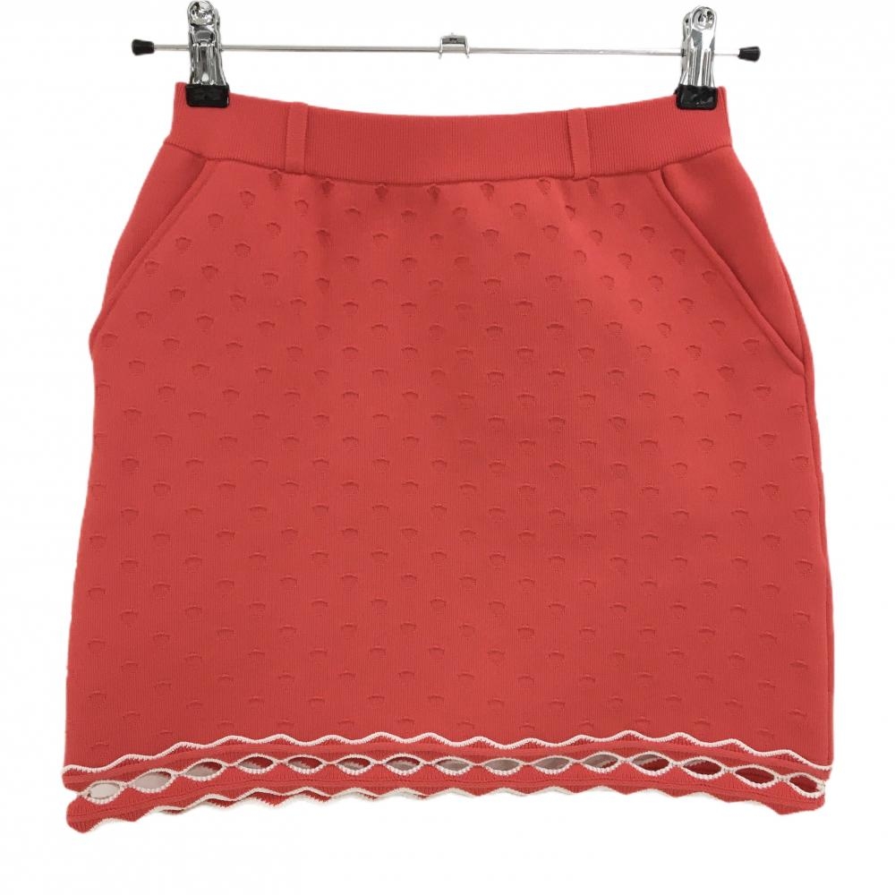 【超美品】アルチビオ ニットスカート レッドオレンジ 裾透かし編み風 レディース 36(S) ゴルフウェア archivio
