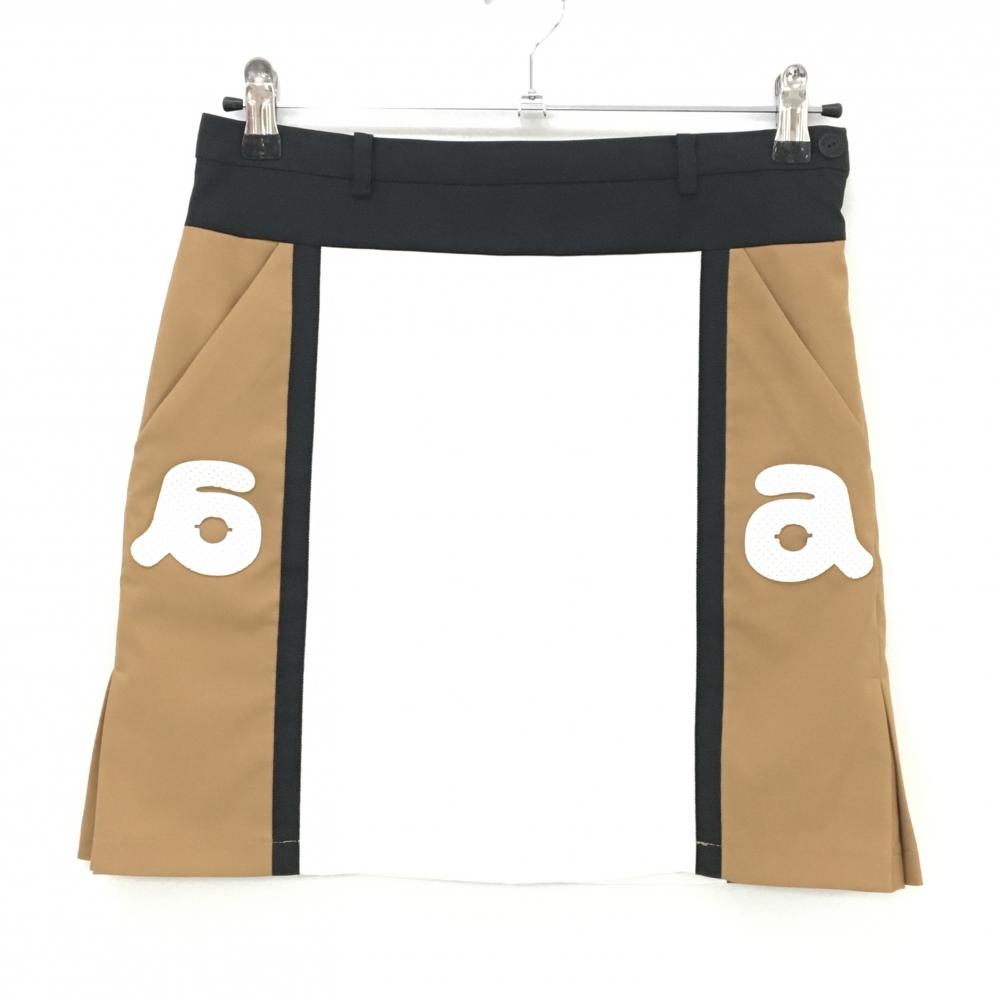【美品】アルチビオ スカート 白×ブラウン×黒 ロゴワッペン ロゴしわ レディース 38(M) ゴルフウェア archivio