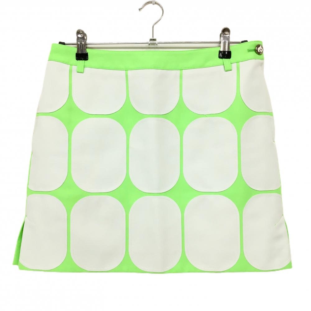 【美品】アルチビオ スカート 蛍光グリーン×白 前面オーバル総柄 裏地付  レディース 40(L) ゴルフウェア archivio