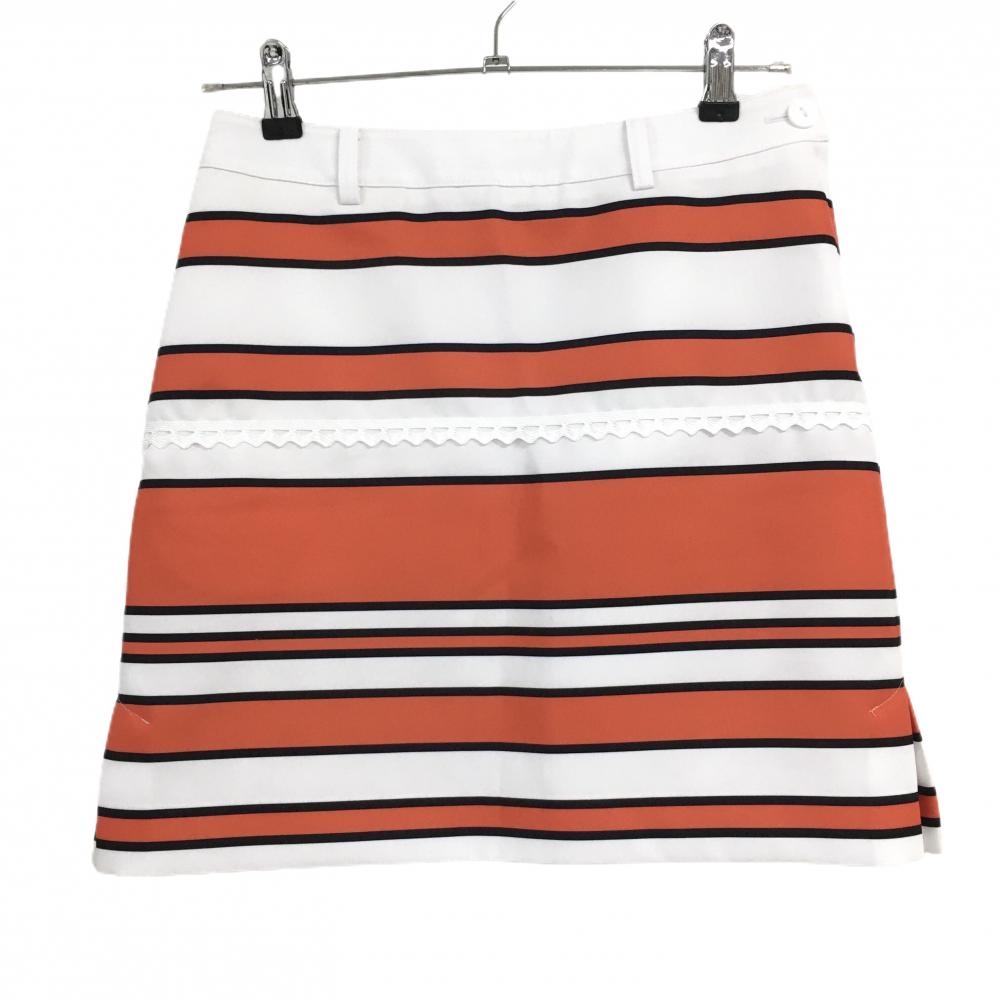 【超美品】アルチビオ スカート 白×オレンジ×黒 ボーダー 裏地付き レディース 38(M) ゴルフウェア archivio