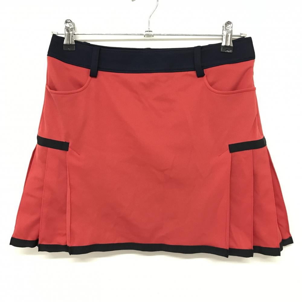 【美品】アルチビオ スカート レッド×ネイビー サイドプリーツ 裏地付  レディース 38(M) ゴルフウェア archivio