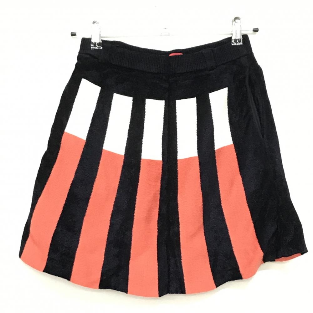 【超美品】アルチビオ ニットスカート オレンジ系×ネイビー×白 ウール混 レディース 36(S) ゴルフウェア カタログ掲載 archivio