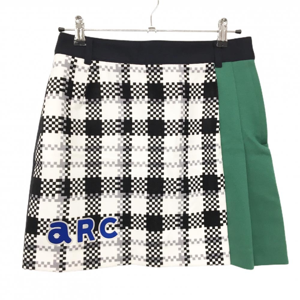 【新品】アルチビオ スカート ネイビー×白×グリーン 前面チェック部微起毛 裏地付 レディース 40(L) ゴルフウェア archivio