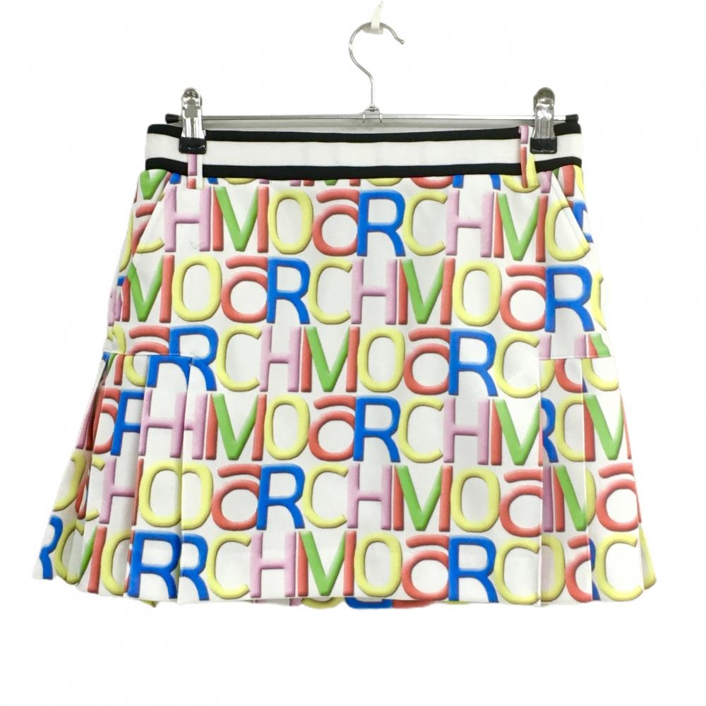 【超美品】アルチビオ スカート 白×マルチカラー ロゴ総柄 ウエストゴム  レディース 38(M) ゴルフウェア archivio