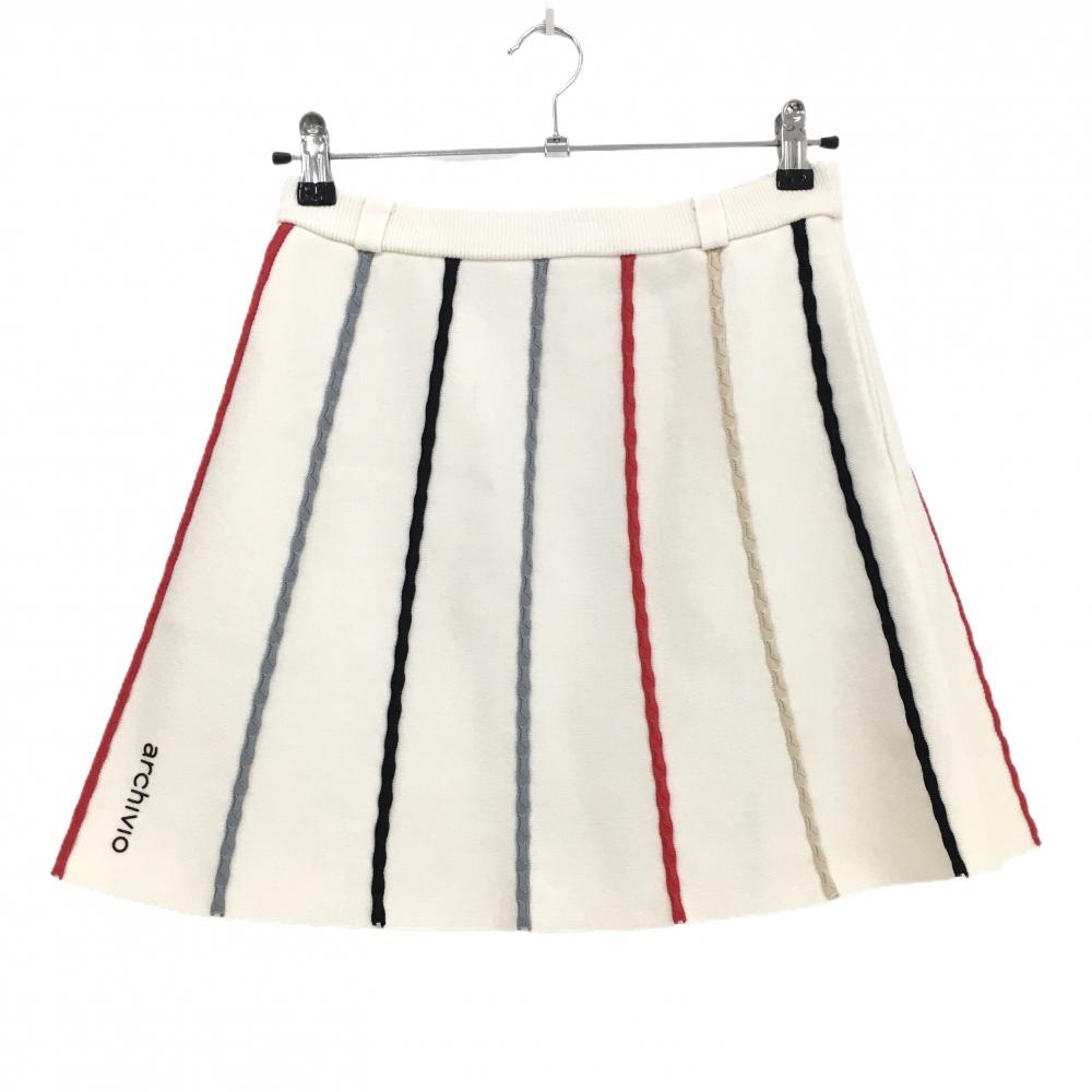 【超美品】アルチビオ ニットスカート 白×黒 ストライプ ウール混 レディース 38(M) ゴルフウェア archivio
