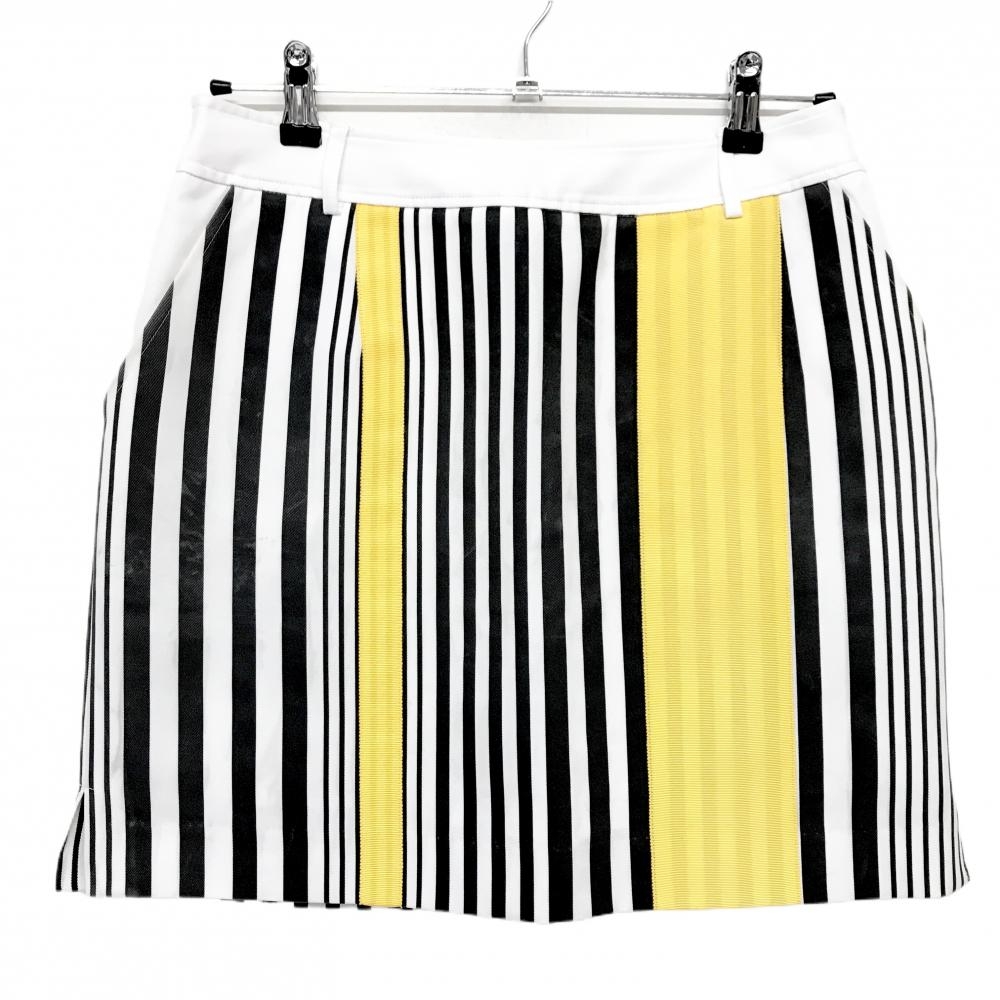 アルチビオ スカート 白×黒×イエロー ストライプ 内側インナーパンツ レディース 40(L) ゴルフウェア archivio