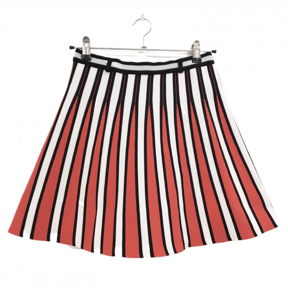 アルチビオ ニットスカート 白×レッド×黒 ストライプ調 ウエストゴム レディース 36(S) ゴルフウェア archivio