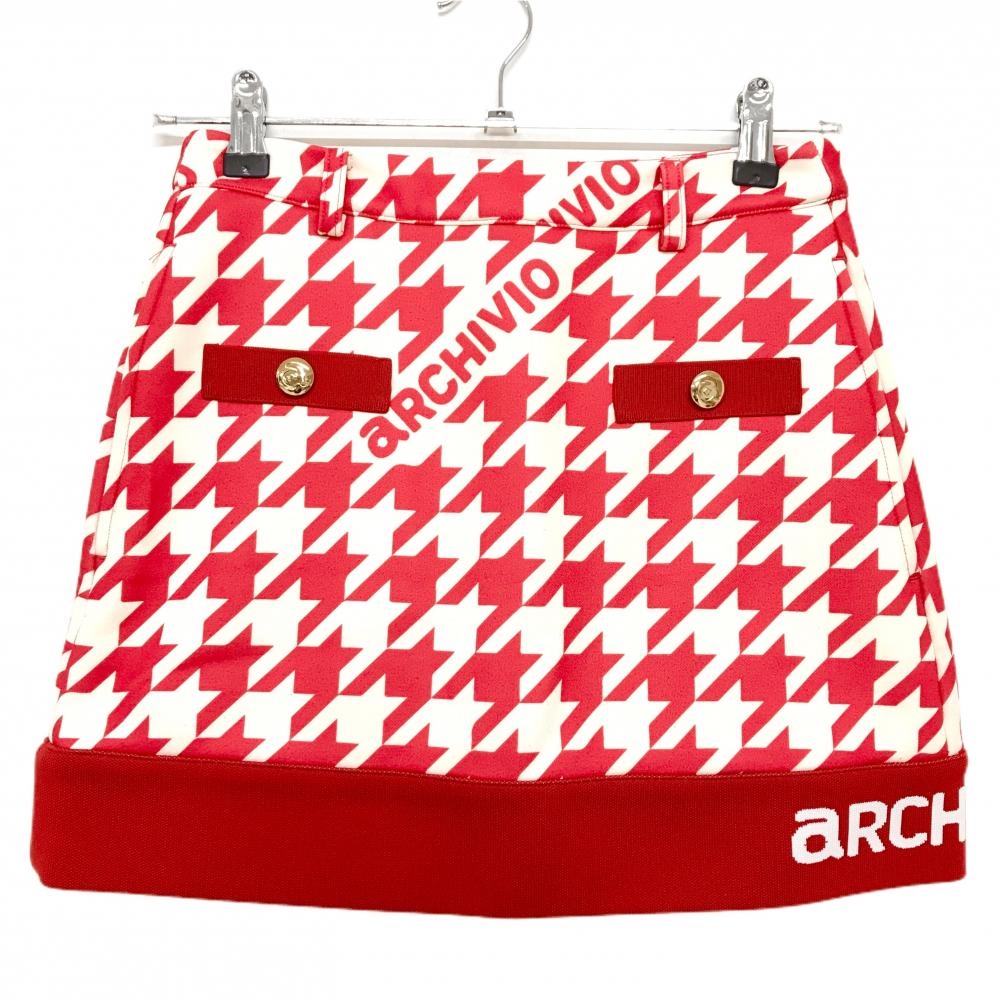 アルチビオ スカート レッド×白 千鳥格子 UVカット 吸水速乾 レディース 36(S) ゴルフウェア 2024年モデル archivio
