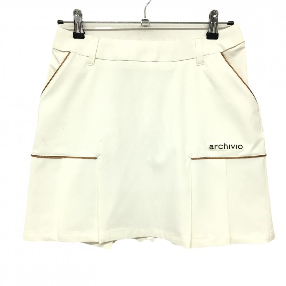アルチビオ スカート 白 パイピング 裾一部プリーツ  レディース 40(L) ゴルフウェア archivio