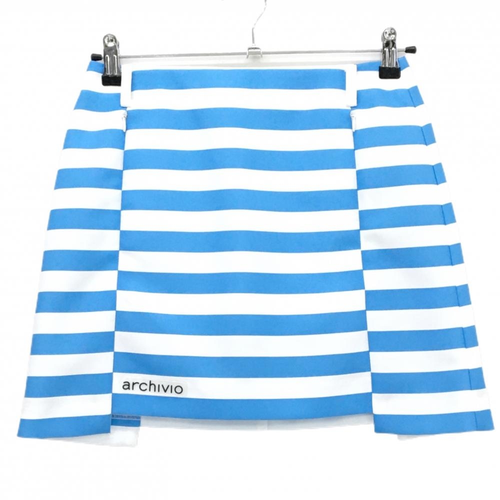 【超美品】アルチビオ スカート 白×ライトブルー ボーダー調 後ろロゴ レディース 36(S) ゴルフウェア archivio