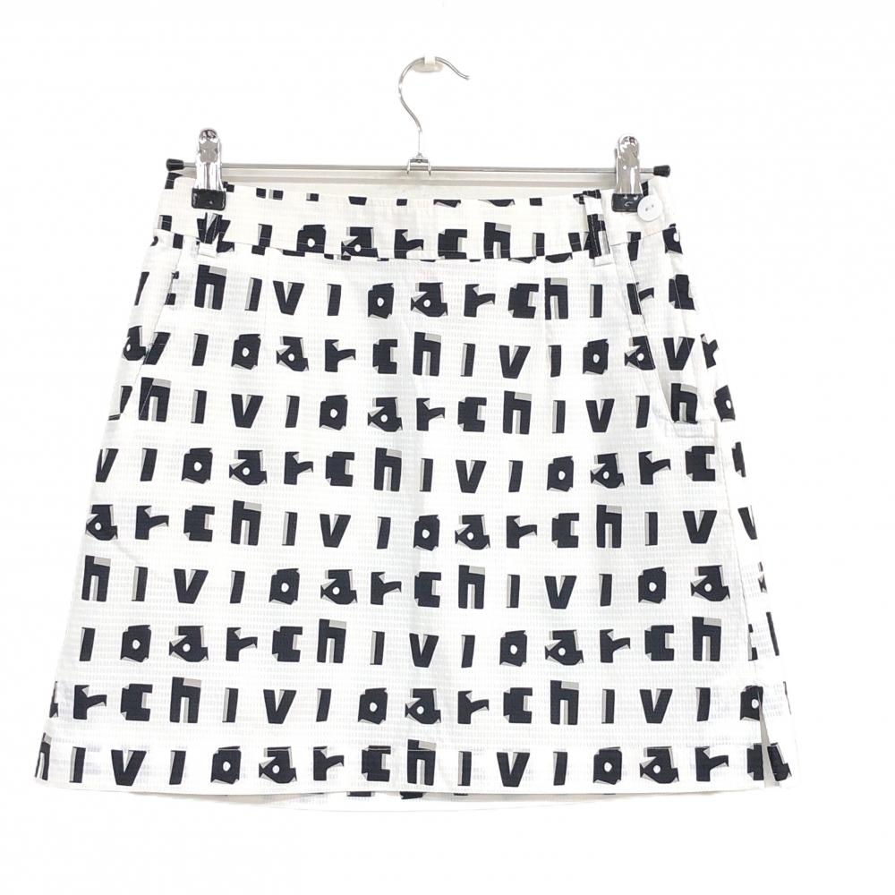 【美品】アルチビオ スカート 白×黒 ロゴ総柄 裏地付 ビーズ レディース 38(M) ゴルフウェア archivio