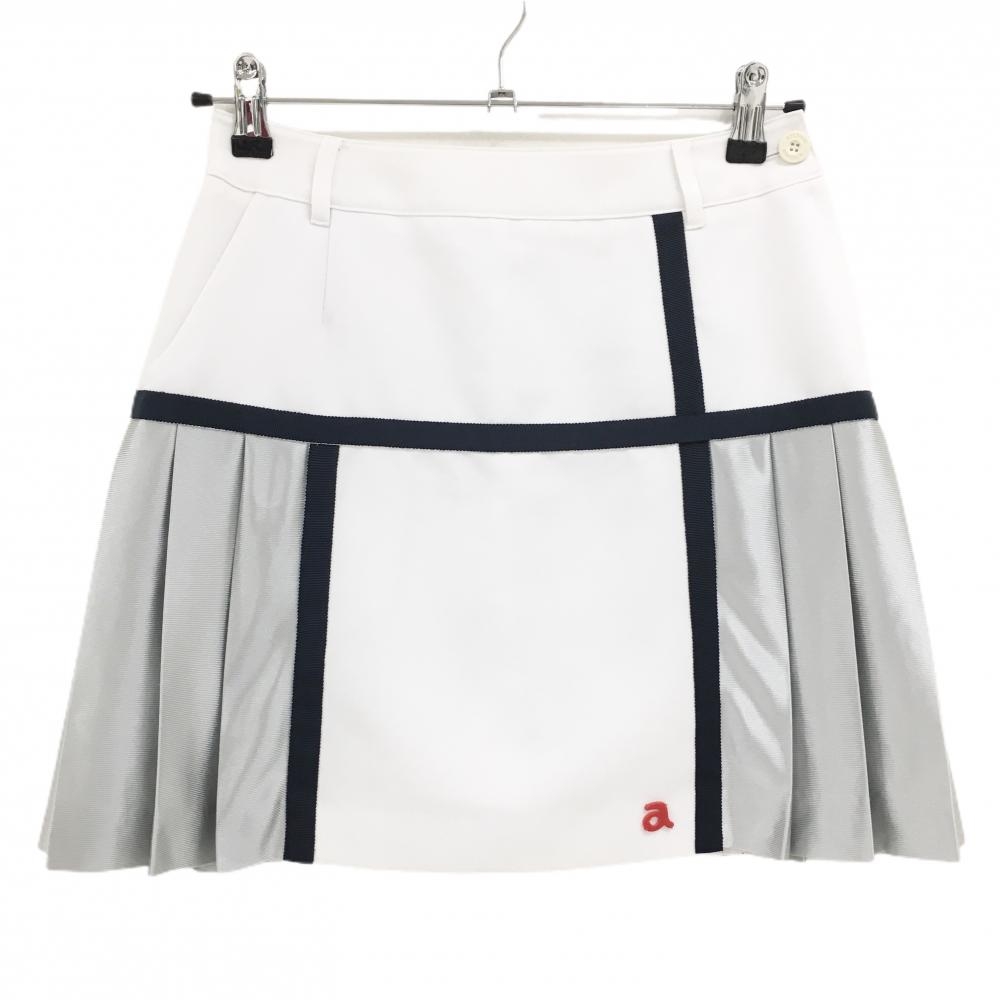 【美品】アルチビオ プリーツスカート 白×ネイビー×ライトグレー系 内側インナーパンツ  レディース 36(S) ゴルフウェア archivio