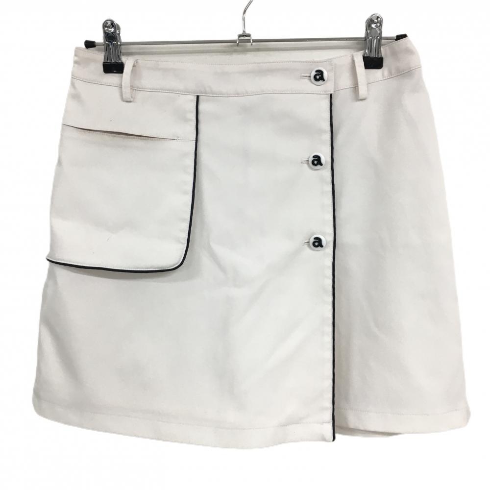 アルチビオ キュロットスカート 白×黒 ウエスト後ろゴム ボタン ストレッチ レディース 40(L) ゴルフウェア archivio