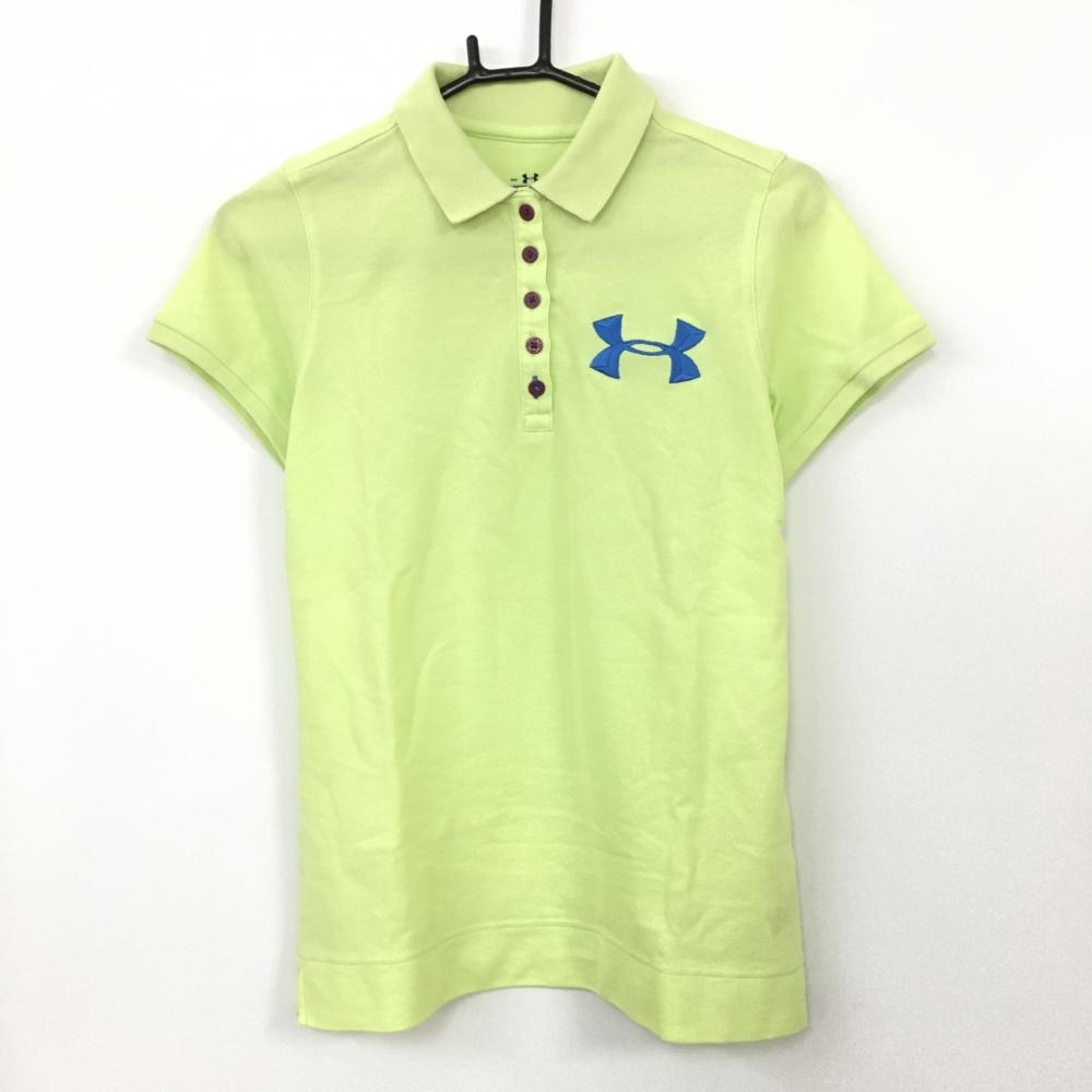 UNDER ARMOUR アンダーアーマー 半袖ポロシャツ ライトグリーン×ブルー ビックロゴ刺しゅう レディース MD ゴルフウェア