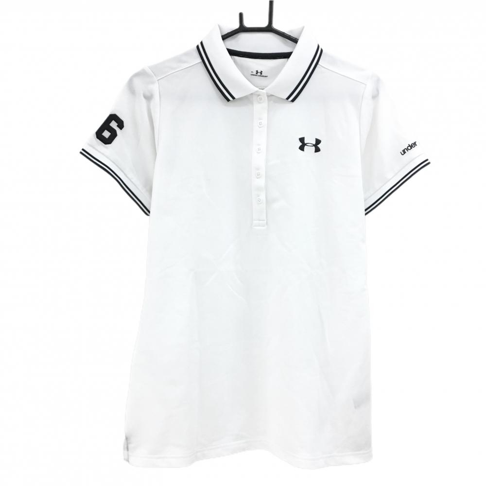 【美品】アンダーアーマー 半袖ポロシャツ 白×黒 ロゴ刺しゅう レディース XL ゴルフウェア UNDER ARMOUR