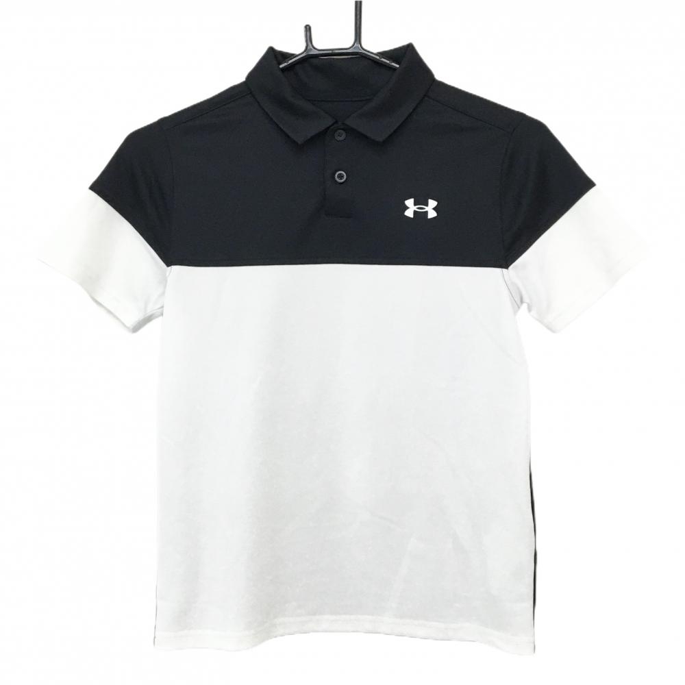 【超美品】アンダーアーマー 半袖ポロシャツ 黒×白 バイカラー 胸ロゴ  レディース M/JM/YMD ゴルフウェア UNDER ARMOUR