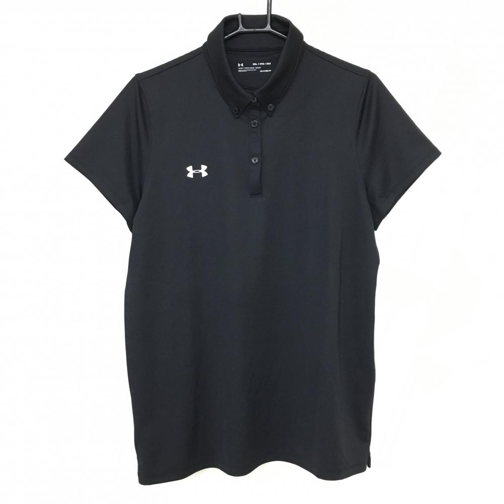 【超美品】アンダーアーマー 半袖ポロシャツ 黒 ロゴ白 HEATGEAR  レディース 3XL ゴルフウェア 大きいサイズ UNDER ARMOUR