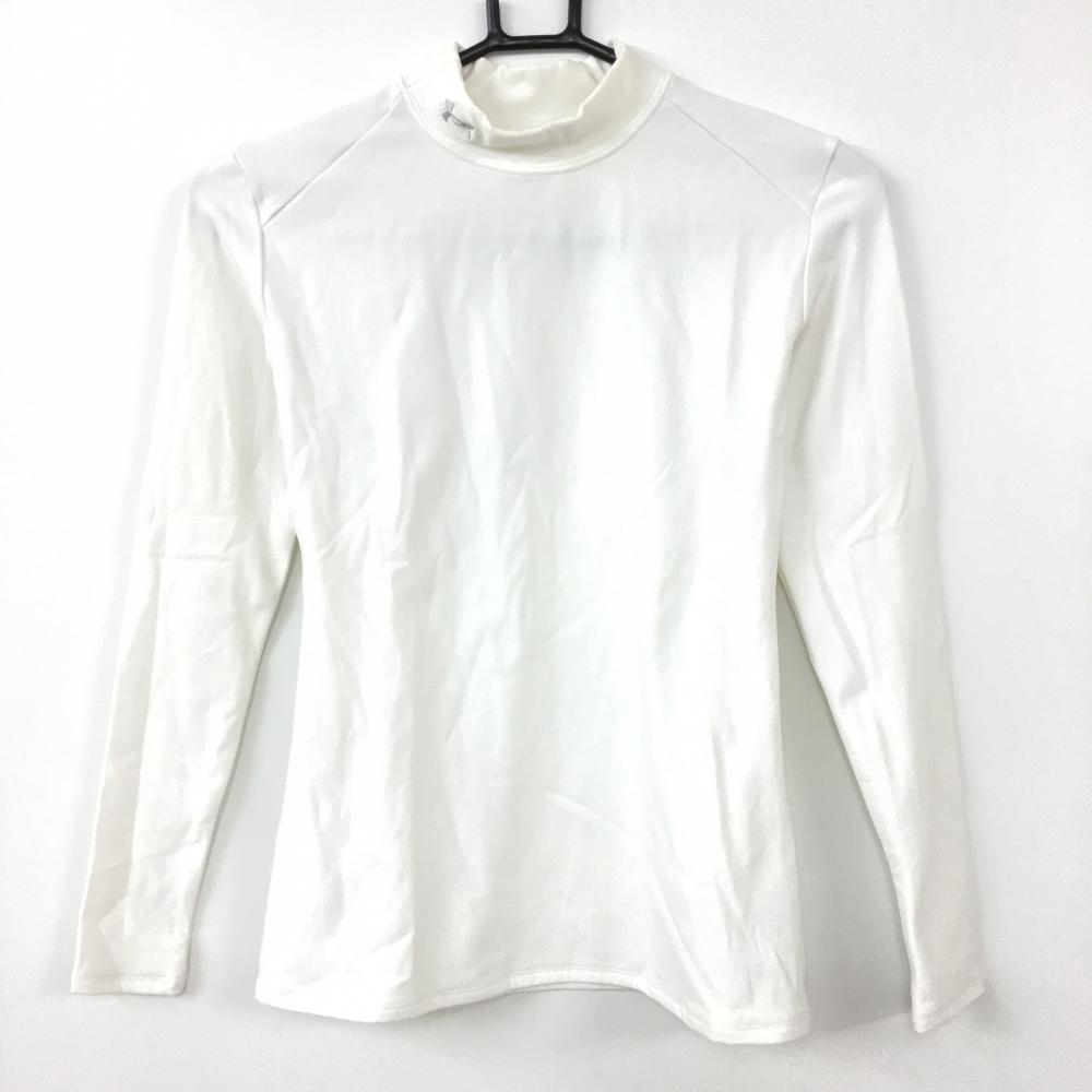 アンダーアーマー インナーシャツ 白×グレー ネックロゴ 裏微起毛 ハイネック レディース MD ゴルフウェア UNDER ARMOUR