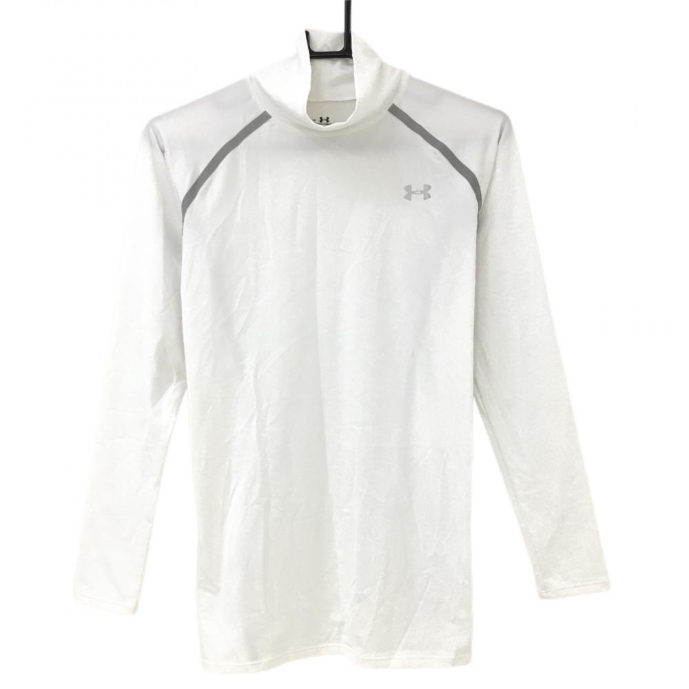 【超美品】アンダーアーマー インナーシャツ 白×シルバー ロゴプリント 一部メッシュ  レディース LG ゴルフウェア UNDER ARMOUR