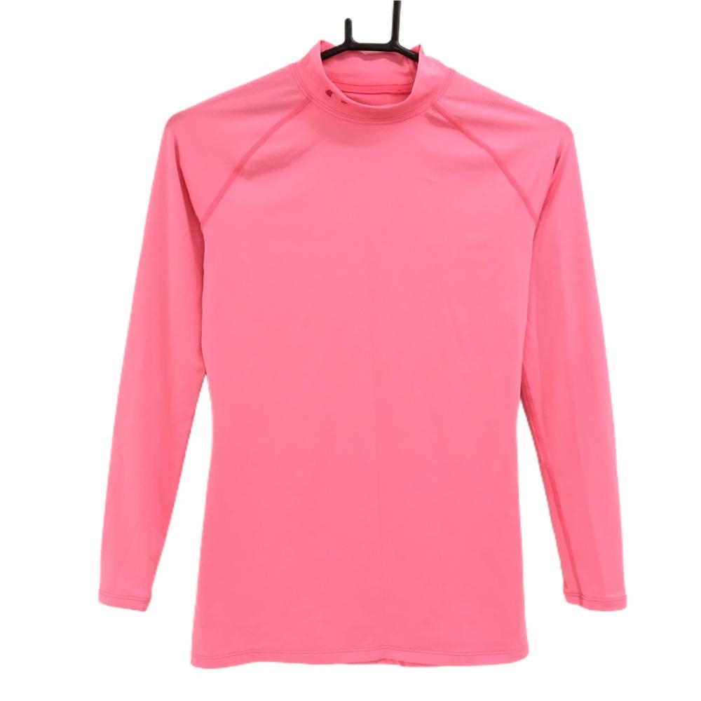 【美品】アンダーアーマー ハイネックインナーシャツ ピンク ネックロゴ刺しゅう レディース MD ゴルフウェア UNDER ARMOUR