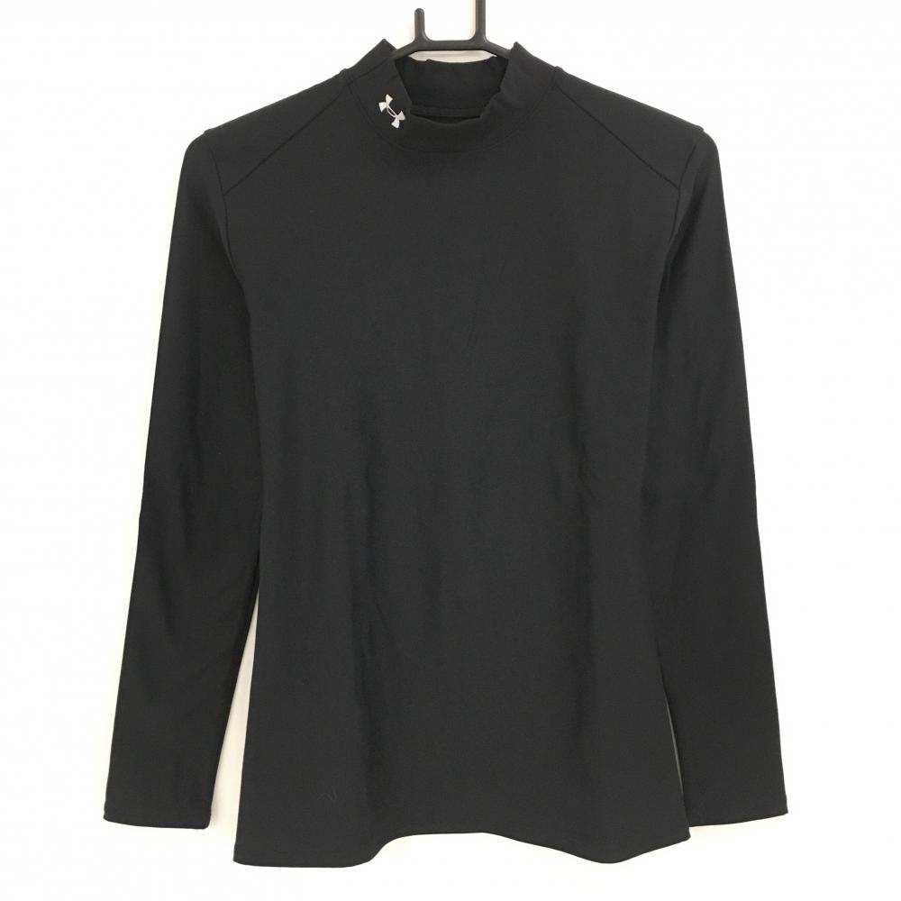 【美品】アンダーアーマー ハイネックインナーシャツ 黒 ネックロゴ ストレッチ レディース XL ゴルフウェア UNDER ARMOUR