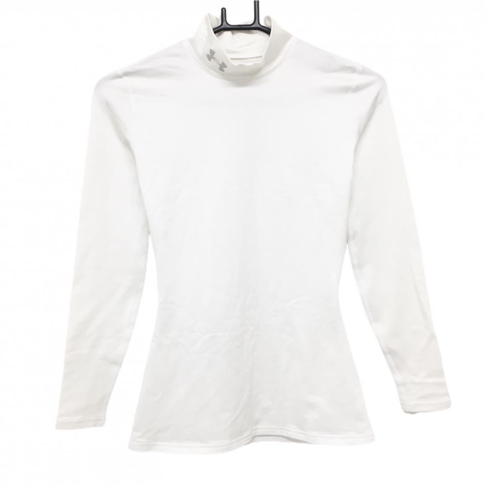 【美品】アンダーアーマー ハイネックインナーシャツ 白 裏起毛 ネックロゴ レディース MD ゴルフウェア UNDER ARMOUR