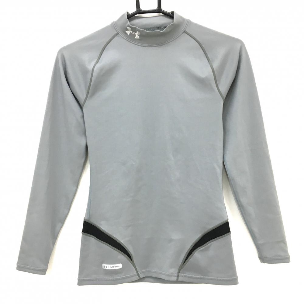 【美品】アンダーアーマー ハイネックインナーシャツ グレー  グレー ネックロゴ刺しゅう レディース MD ゴルフウェア UNDER ARMOUR
