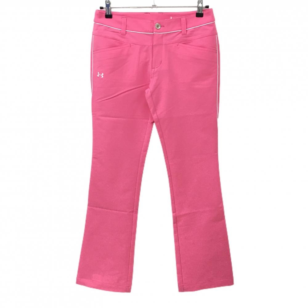 【新品】アンダーアーマー パンツ ピンク×白 パイピングライン UVカット レディース MD ゴルフウェア UNDER ARMOUR